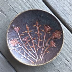 Decorative dish from Taiwan. Brown with flowers.